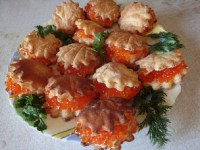 Закуска старорусской кухни – ракушки с икрой